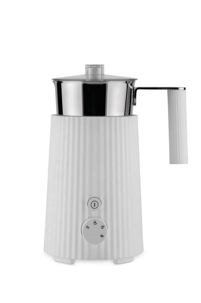 Weißer Alessi Plissé Milchaufschäumer: Induktions-Milchaufschäumer für perfekten Milchschaum und warme Milch. Multifunktional und elegant.